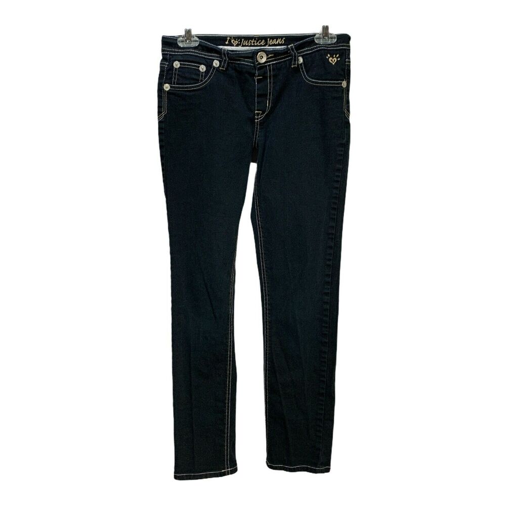 Justice Jeans Girls Skinny Black Jeans Size 12 1/2 W28 x L26 Stretch Low Rise